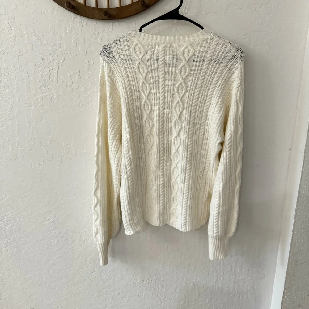 Lovers + Friends Cable Knit Fisherman White Pullover Preppy Sweater Size Small